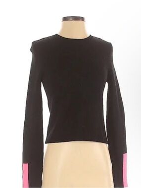 Zara Black Knit & Pink Color Block Crewneck Sweater Hot Pink Accents Sleeves